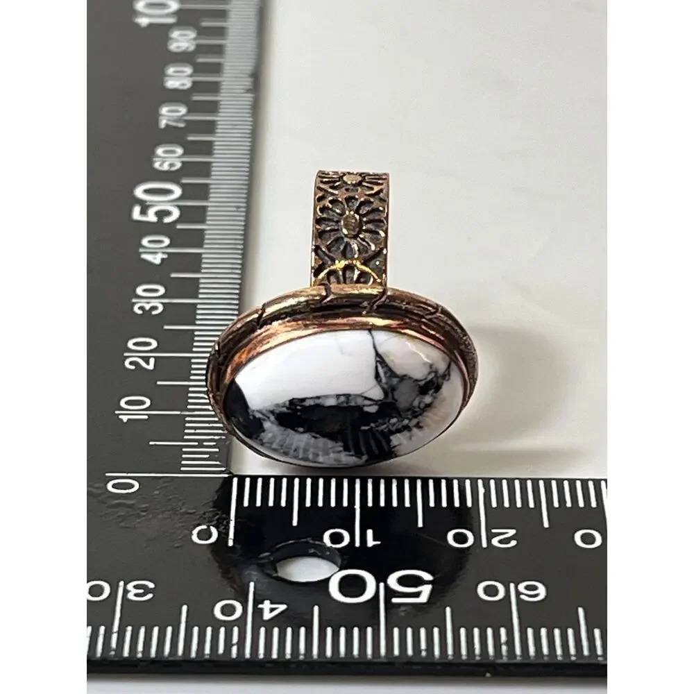 White Buffalo Turquoise Southwestern Copper Cigar Band Adjust Ring Hand Stamped